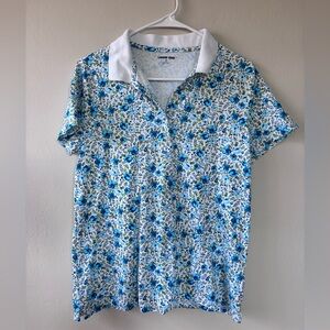 Lands’ End Women’s Size Medium Polo Shirt Floral Cotton Collared